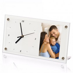 Glass photo frame with a clock
