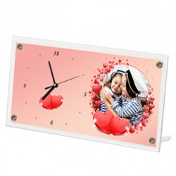 Glass photo frame with a clock