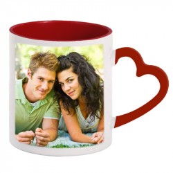 Cup with heart-shaped handle with colored interior and red handle 300ml.